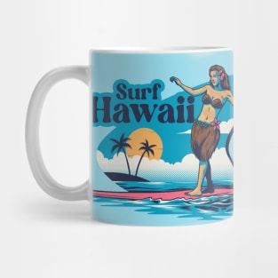 Surf Hawaii // Vintage Hawaiian Hula Dancer on a Surfboard Mug